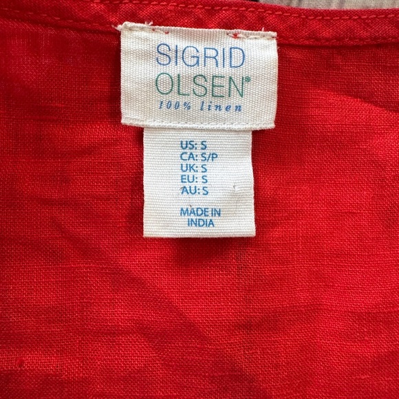 Sigrid Olsen Linen Shirt Womens Small Orange Boho Peasant Embroidered V Neck Top - Picture 2 of 6